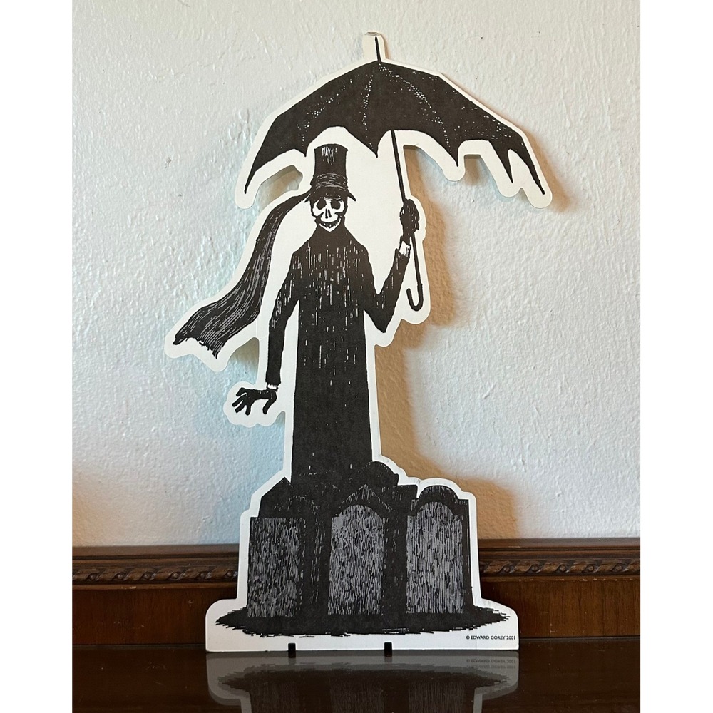 Edward Gorey 2001 Skeleton with Umbrella Cardboard Cutout Standee Gothic Art 16"